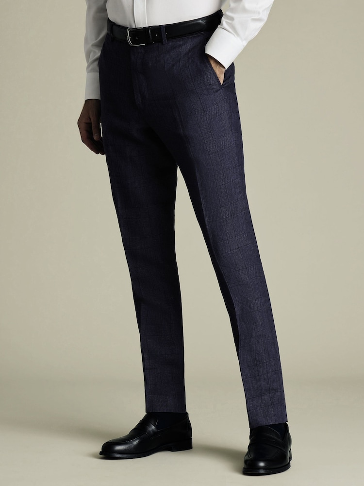 Charles Tyrwhitt Blue Slim Fit Slim Fit 100% Linen Trousers - Image 1 of 4