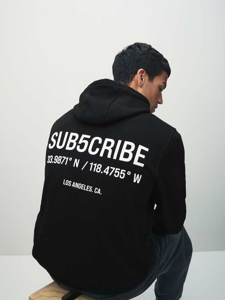 Black Subscribe Graphic Print Hoodie - Image 1 of 7