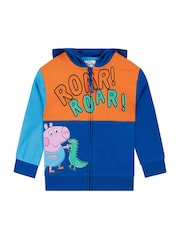 Character Blue Peppa Pig George Pig And Dinosaur Zip-Up 100% Cotton Hoodie - Image 1 of 12