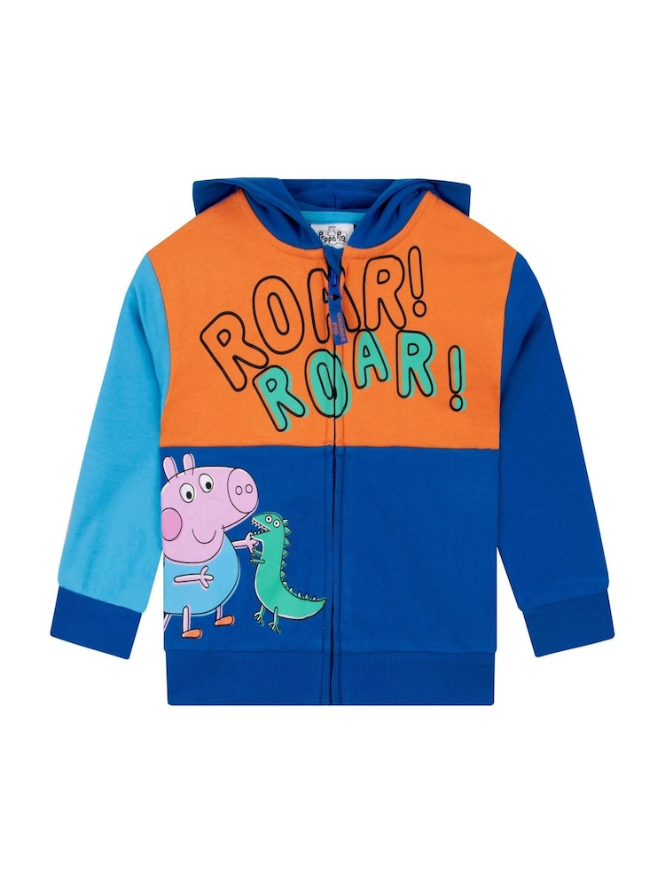 Character Blue Peppa Pig George Pig And Dinosaur Zip-Up 100% Cotton Hoodie - Image 1 of 12