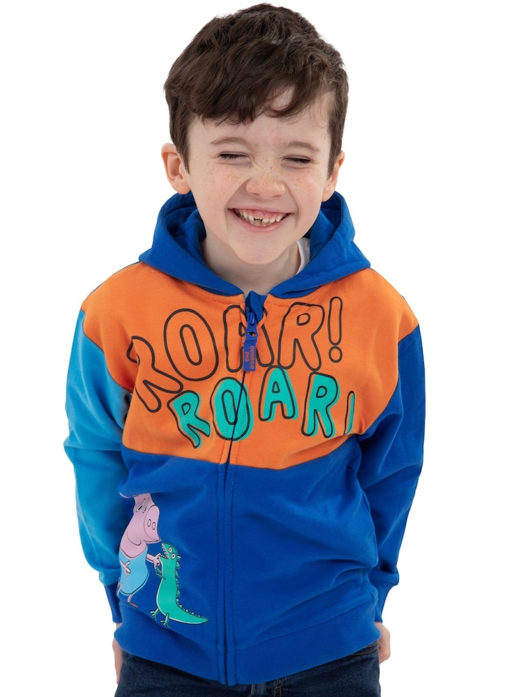Character Blue Peppa Pig George Pig And Dinosaur Zip-Up 100% Cotton Hoodie - Image 12 of 12