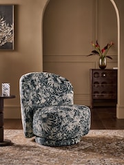 Relaxed Linen Look Tapestry Print Hattie Storage Large Swivel Accent Chair - Image 1 of 9