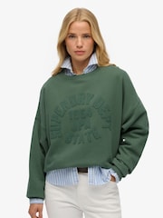 Superdry Green Athletic Essentials Tonal Appliqué Crew Sweatshirt - Image 1 of 6