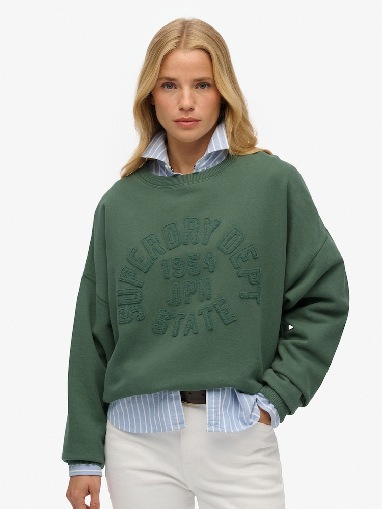 Superdry Green Athletic Essentials Tonal Appliqué Crew Sweatshirt - Image 1 of 6