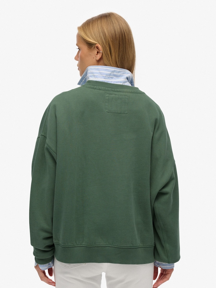 Superdry Green Athletic Essentials Tonal Appliqué Crew Sweatshirt - Image 2 of 6