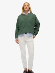 Superdry Green Athletic Essentials Tonal Appliqué Crew Sweatshirt - Image 4 of 6