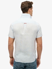 Superdry Blue Embroidered Vacation 100% Linen Shirt - Image 2 of 6