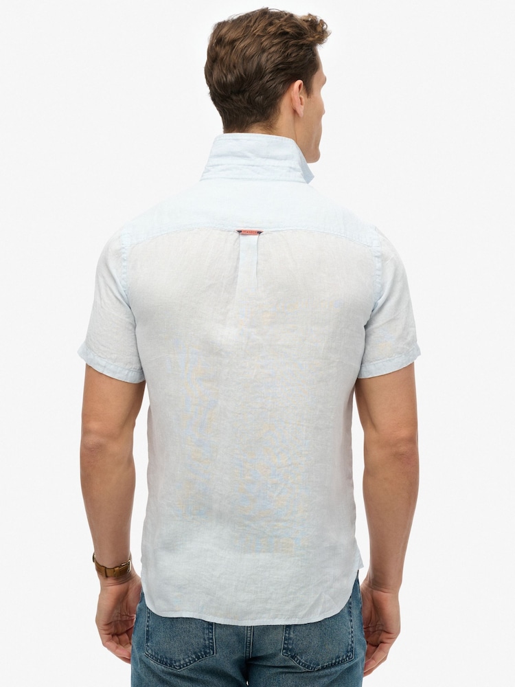 Superdry Blue Embroidered Vacation 100% Linen Shirt - Image 2 of 6