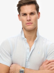 Superdry Blue Embroidered Vacation 100% Linen Shirt - Image 3 of 6