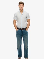 Superdry Blue Embroidered Vacation 100% Linen Shirt - Image 4 of 6