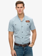 Superdry Blue Short Sleeve Mechanic 100% Cotton Shirt - Image 1 of 5