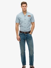 Superdry Blue Short Sleeve Mechanic 100% Cotton Shirt - Image 4 of 5
