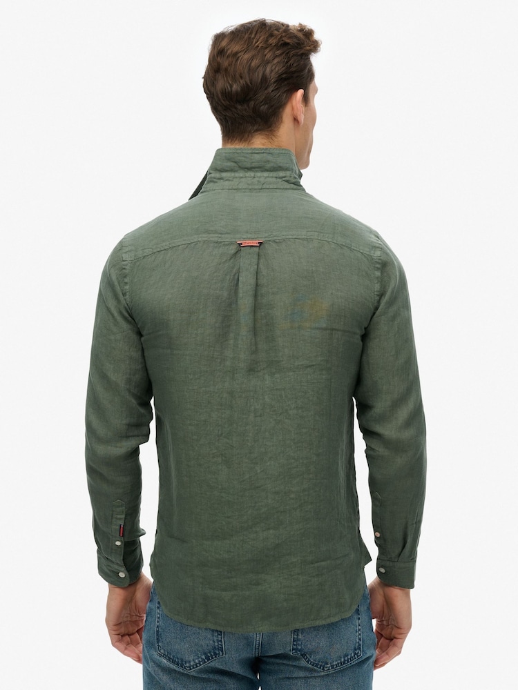 Superdry Green Embroidered Vacation 100% Linen Shirt - Image 2 of 5