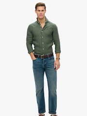 Superdry Green Embroidered Vacation 100% Linen Shirt - Image 3 of 5