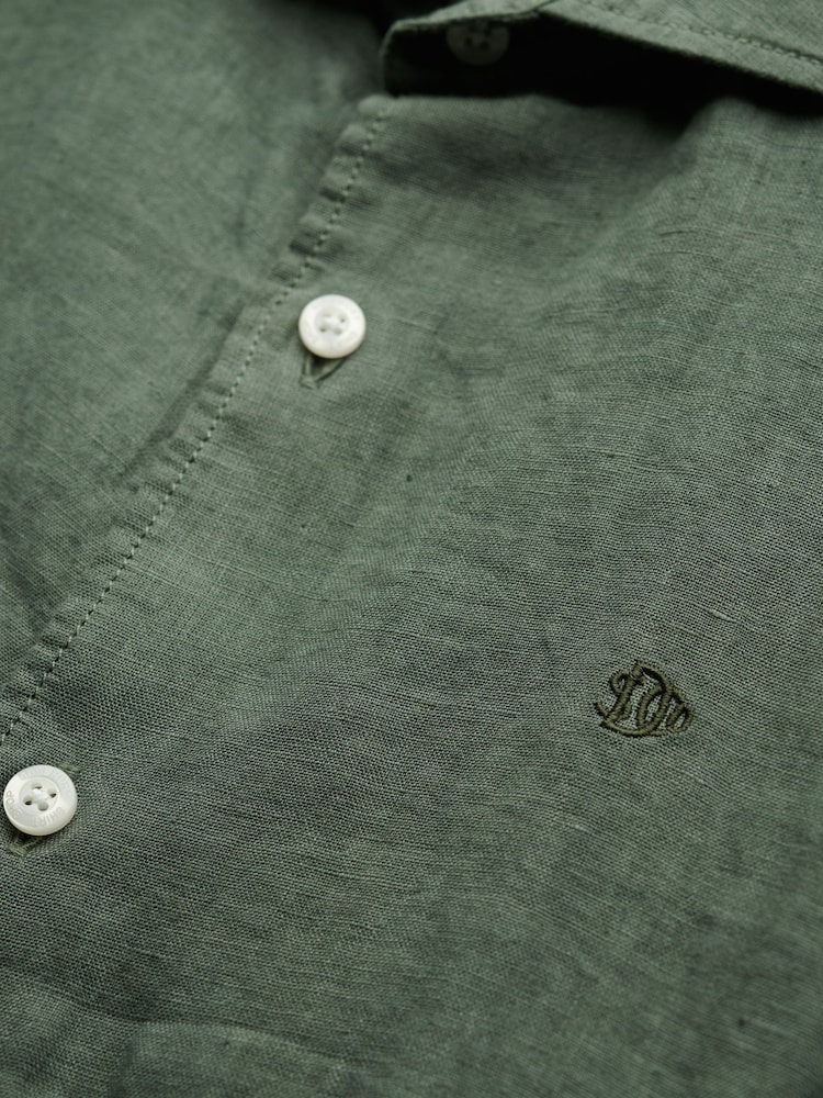 Superdry Green Embroidered Vacation 100% Linen Shirt - Image 5 of 5