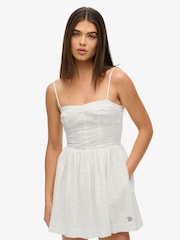 Superdry White 100% Cotton Broderie Cami Mini Dress - Image 1 of 8