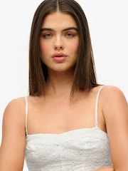 Superdry White 100% Cotton Broderie Cami Mini Dress - Image 4 of 8