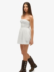 Superdry White 100% Cotton Broderie Cami Mini Dress - Image 5 of 8