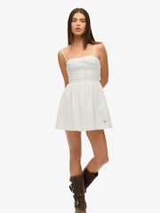 Superdry White 100% Cotton Broderie Cami Mini Dress - Image 6 of 8