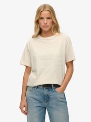 Superdry White Oversized Athletic Tonal 100% Cotton T-Shirt - Image 1 of 6