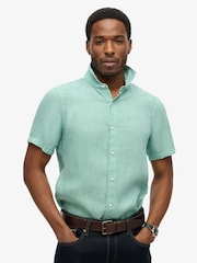 Superdry Blue Embroidered Vacation 100% Linen Shirt - Image 1 of 4