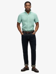 Superdry Blue Embroidered Vacation 100% Linen Shirt - Image 2 of 4