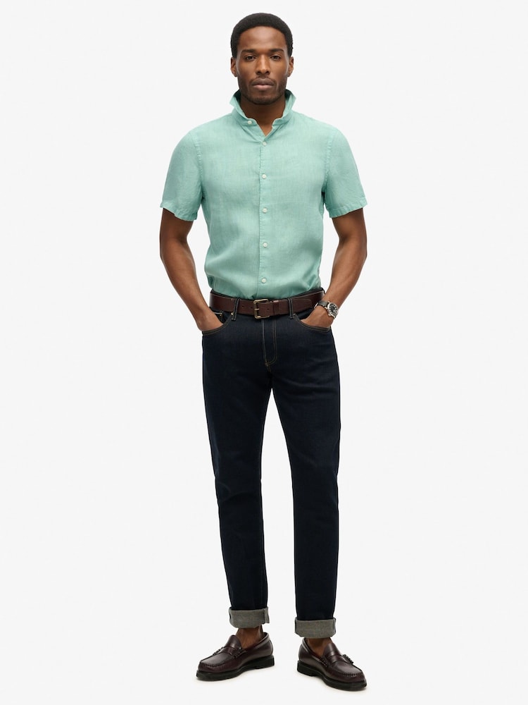 Superdry Blue Embroidered Vacation 100% Linen Shirt - Image 2 of 4
