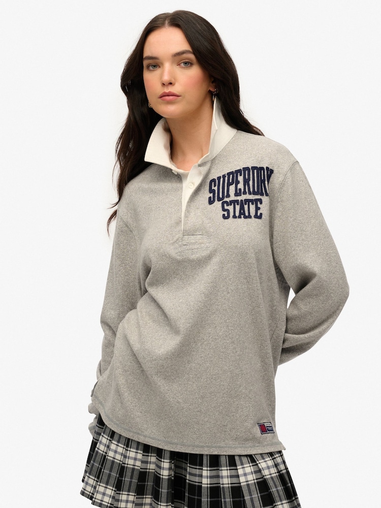 Superdry Grey Oversized Athletic Rugby 100% Cotton Sweat Top - Image 1 of 6
