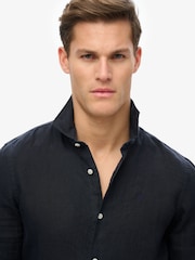 Superdry Blue Embroidered Vacation 100% Linen Shirt - Image 2 of 4