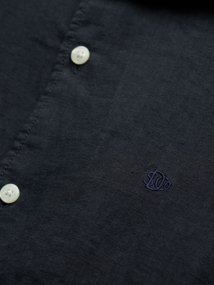 Superdry Blue Embroidered Vacation 100% Linen Shirt - Image 4 of 4