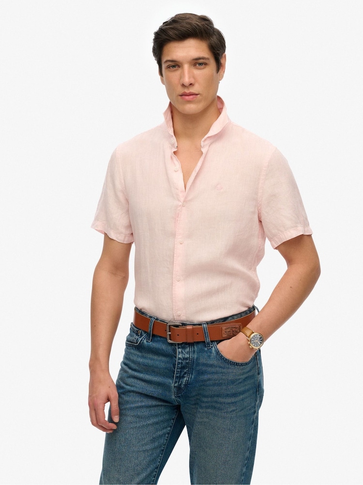 Superdry Pink Embroidered Vacation 100% Linen Shirt - Image 1 of 5