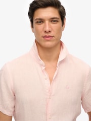 Superdry Pink Embroidered Vacation 100% Linen Shirt - Image 2 of 5