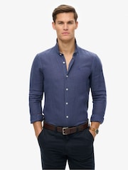 Superdry Blue Embroidered Vacation 100% Linen Shirt - Image 1 of 5