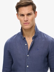 Superdry Blue Embroidered Vacation 100% Linen Shirt - Image 3 of 5
