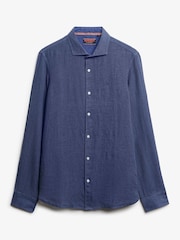 Superdry Blue Embroidered Vacation 100% Linen Shirt - Image 4 of 5