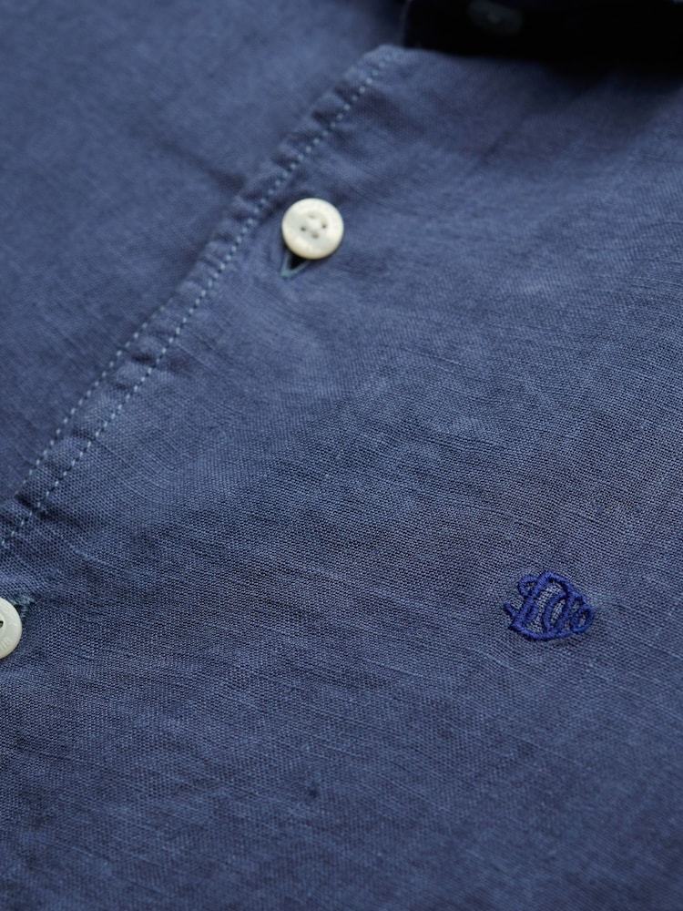 Superdry Blue Embroidered Vacation 100% Linen Shirt - Image 5 of 5