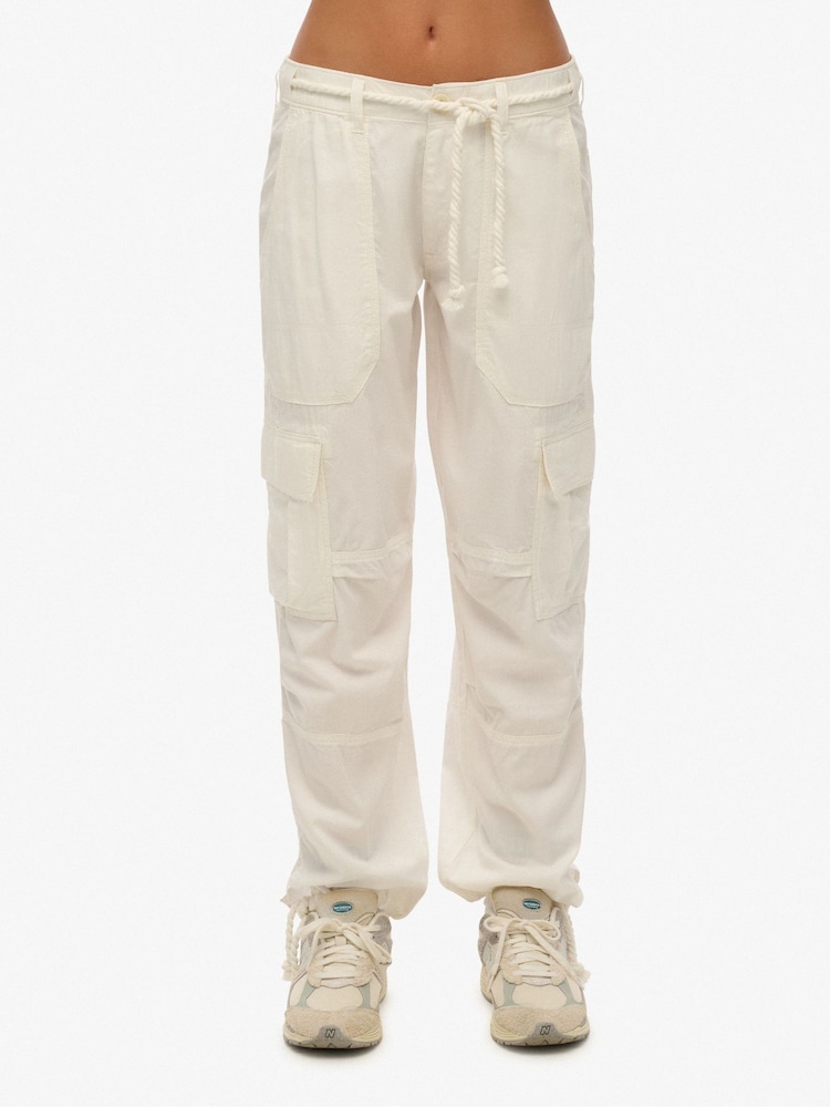 Superdry White Lightweight Beach Cargo Joggers - Image 1 of 6