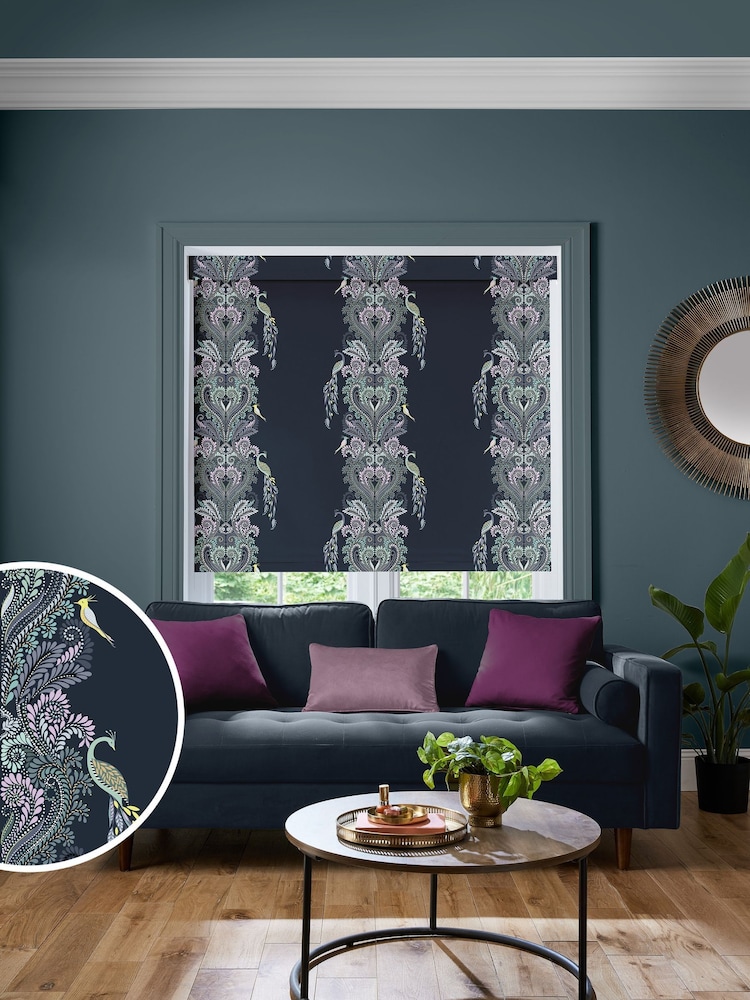 Sara Miller Petrol Blue Peacock Filigree Made to Measure Roller Blind - Image 1 of 6