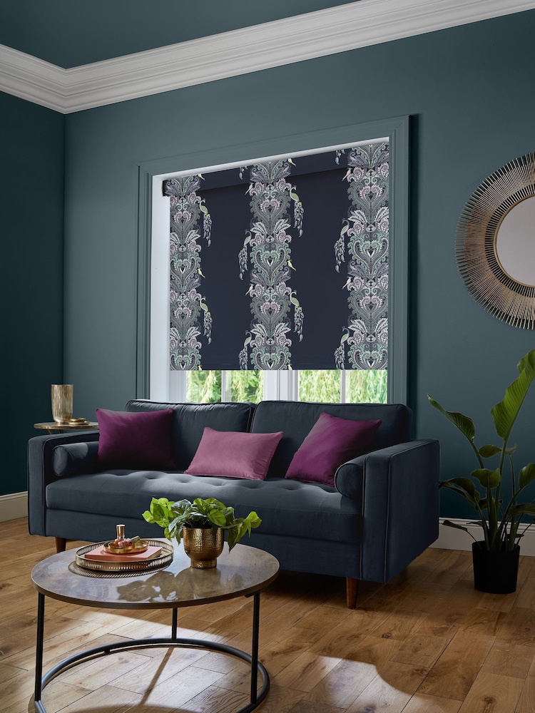 Sara Miller Petrol Blue Peacock Filigree Made to Measure Roller Blind - Image 2 of 6