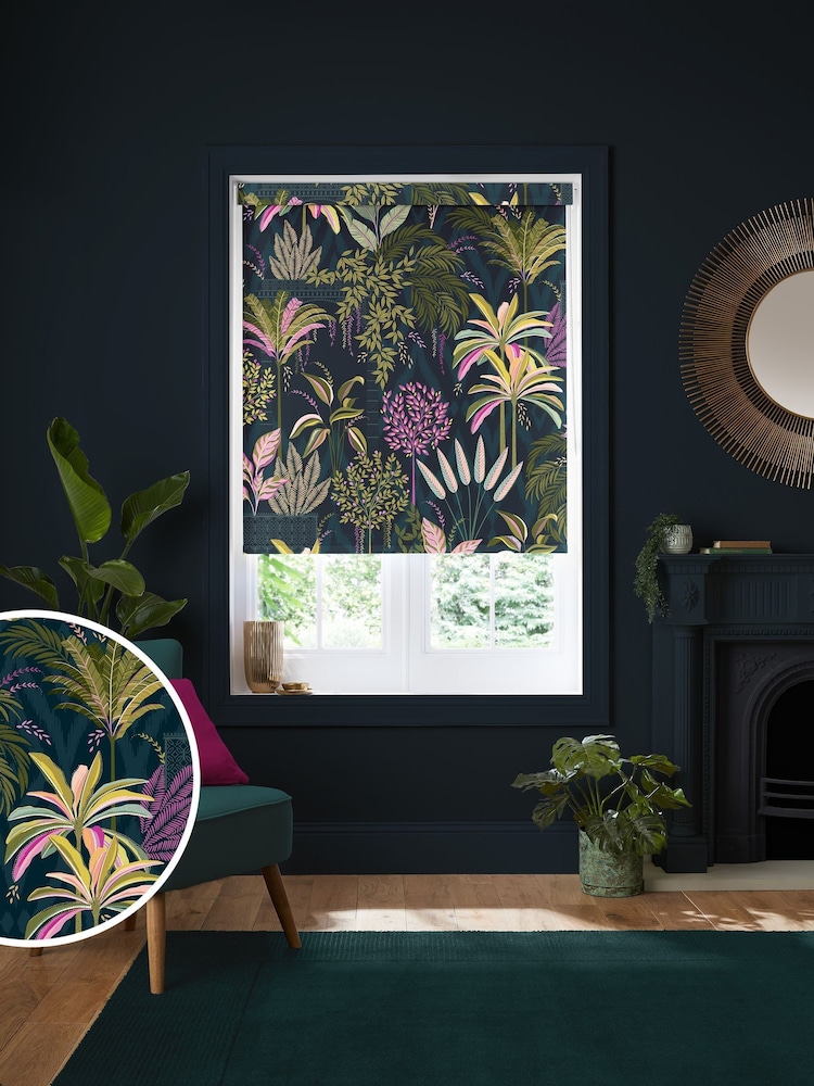 Sara Miller Midnight Blue Palm Garden Made to Measure Roller Blind - Image 1 of 6