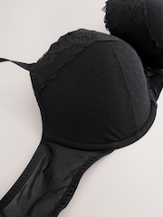 ブラック - DD+ レース 薄手パッド入り プランジ ブラジャー - 画像 6 / 7