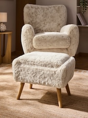 Oslo Faux Fur Light Natural Wilson Storage Footstool - Image 1 of 10