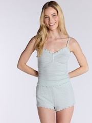 Boux Avenue Green Stripe Rib Cami & Short Pyjamas Set - Image 1 of 5
