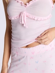 Boux Avenue Pink Rib Cami and Bow Floral Print Pyjamas Set - Image 4 of 5