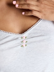 Boux Avenue Grey Rib Rosebud Cami & Short Pyjamas Set - Image 4 of 5