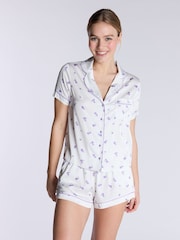 Boux Avenue Luxe Satin Floral Print Short White Pyjamas Set - صورة 1 من 5