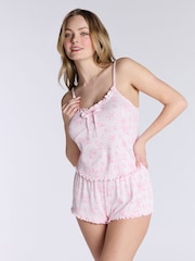 Boux Avenue Pink Pretty Floral Print Rib Cami & Short Pyjamas Set - صورة 1 من 5