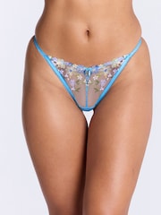 Boux Avenue Blue Fleur Floral Embroidered Thong - Image 1 of 4