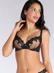 Boux Avenue Alyssa Floral Print Embroidered Plunge Black Bra - Image 1 of 3