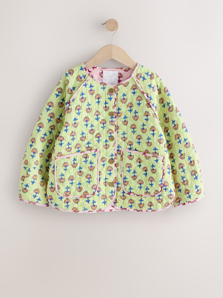 Lime Green Floral Print Quilted Jacket (3-16yrs) - Image 1 of 6
